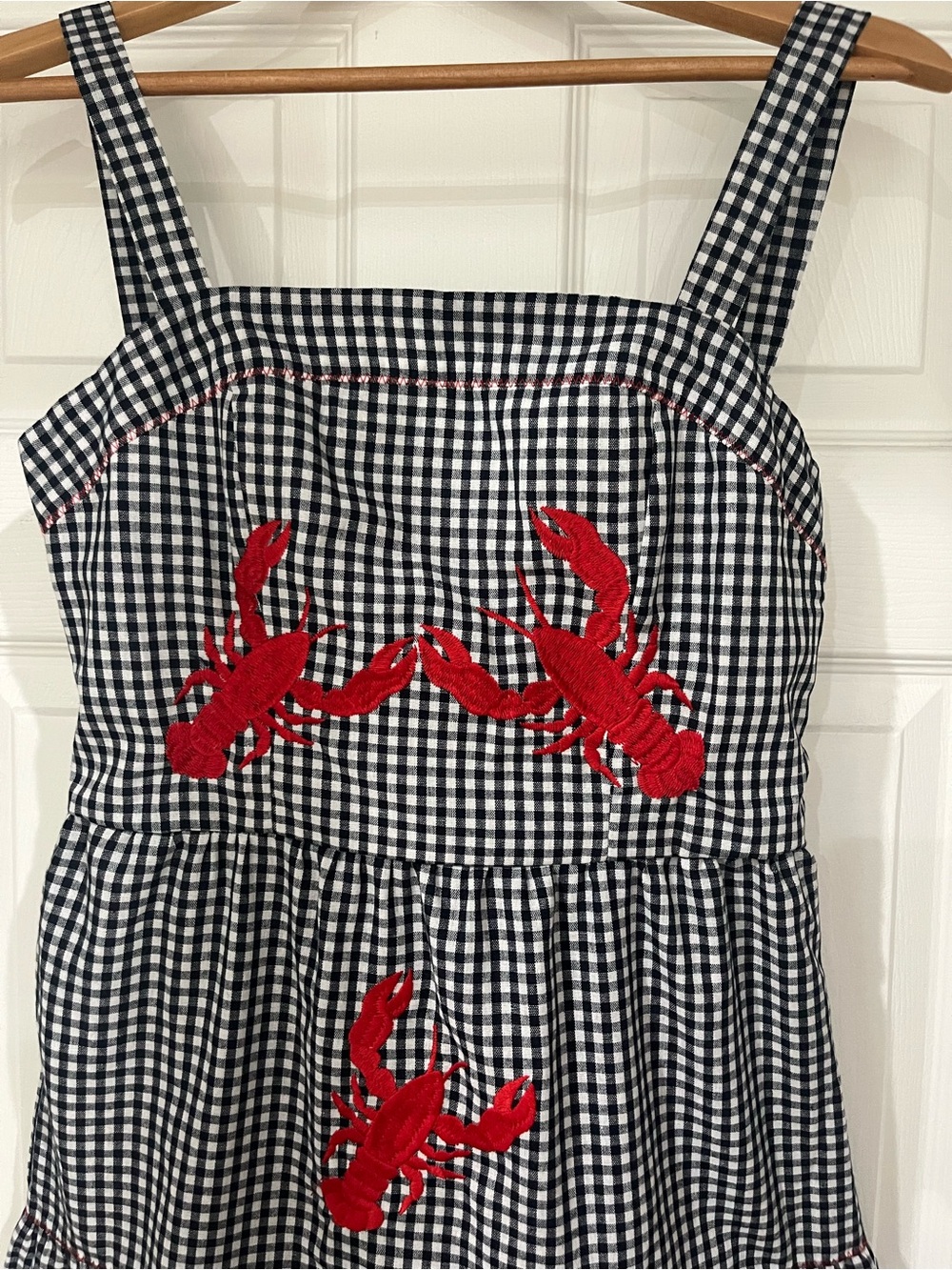 Black & White Gingham Midi Dress with Red Lobster Appliqués size Small